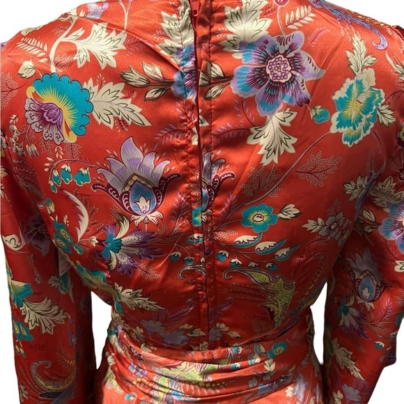 Y Apparel Kimono Style Floral Knee Length Dress Deep Pink Coral Flare Sleeve M - Picture 8 of 12